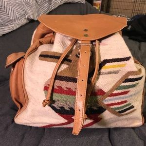 Tribal leather and wool backpack